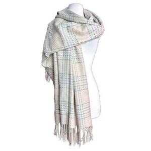 Light academia cream & blue plaid scarf preppy scarf Super soft and cozy